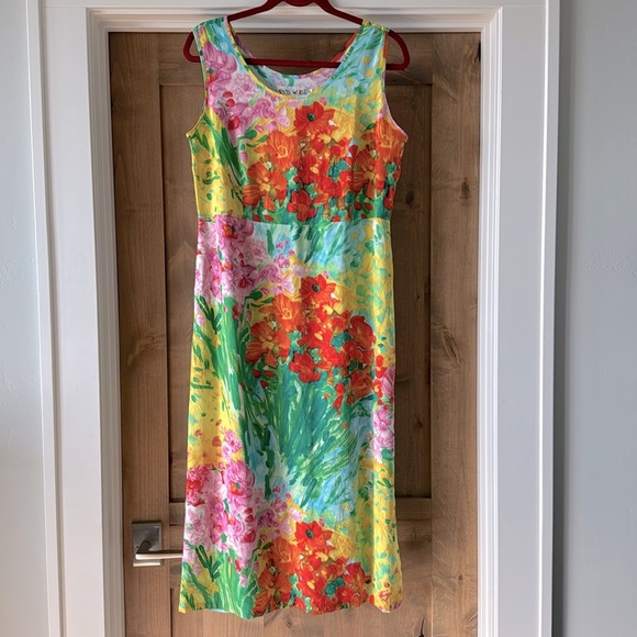Jams World Bouquet Burst Floral Midi Dress Womens M Tropical Beach made in USA - Picture 1 of 12